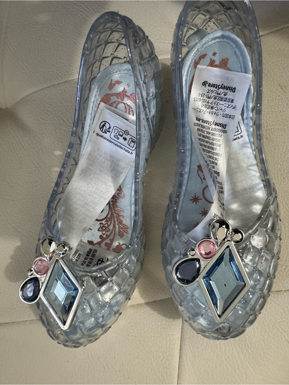 Girls Clear Jelly Loafers with Blue Gem Embellishments